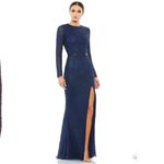 Mac Duggal  5056 Womens Blue BEADED HIGH NECK LONG SLEEVE GOWN WITH DETAILED BELT Photo 2