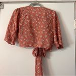 Isalis  Boho Floral Top Front Tie Ruffle Terracota Orange Printed Small Dainty Photo 3
