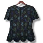 Papell Boutique Vtg  Evening Black Beaded Silk Floral Top Blouse Cocktail Evening Photo 2