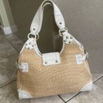 Rafe Woven Straw Hobo Bag White Leather Trim Studded Accents Cute Chic Purse Tan Photo 3