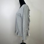 Umgee  Heather Gray Ribbed Bell Sleeve Lace Back Ruffle Hem Long Sleeve Top Photo 3