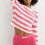 Aerie striped Terry cloth knit top cut out back long sleeve small #741 Photo 0