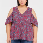 Lucky Brand  Cold Shoulder Floral Print Boho Blouse - Size Large NWOT Photo 0