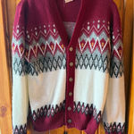 Vintage Women's Burgundy Fair Isle Cardigan Sweater Geometric Brent Red Size M Photo 0