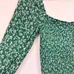 Reformation Green Ditsy Floral Smocked Blouse Womens M Summer Sheer Sleeve Boho Photo 3