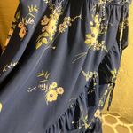 Miami Blue and White Ruffled Floral dress flowy faux wrap flutter sleeve Photo 7