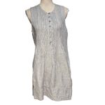 Quince  Size M 100% European Linen Sleeveless Swing Dress Blue Pinstripe Photo 3