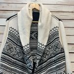 NYDJ Fair Isle Knit Shawl Collar Cardigan Sweater Nordic Boho Black White Small Photo 4