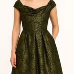 American Vintage Vintage 1950s Olive Gold Brocade Cocktail Dress with Boned Bodice  XS Photo 0