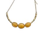 Golden mustard yellow three large gemstone and gold necklace and pink floral ena Photo 1