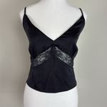 Abercrombie & Fitch Lace Insert Black Satin Cropped Babydoll Blouse Size XL Photo 1