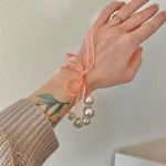 Pink Ribbon Pearl Bracelet Vintage“Frenchie” Bauble Girlhood Feminine Coquette Photo 4