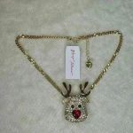 Betsy Johnson Christmas Red Nose Reindeer Pendant Gold Tone Holiday Neck… Photo 0