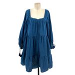 Cleobella  Neha Mini Dress Blue‎ Long Sleeve Tasseled Cotton Size Medium Photo 2