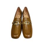 Gucci  Brown Leather Interlocking G
Zumi Logo Square Toe Block Heel
Loafers NEW Photo 0