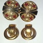 2 Pairs Clip Ons Vintage Gold Tone & Enamel Stars & Hoops Earrings Photo 0