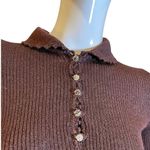 Vintage 60s Goldworm Knit Ribbed Crochet MIDI Chocolate Brown Sweater Dress XS Photo 8