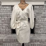 Mara Hoffman Swim Women's Linen Puff Sleeve V Neck Wrap Mini Dress White Large Photo 2