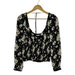 Reformation  Russet Top in Elizabeth Women's Large Black Floral‎ Smocked Dainty Photo 1