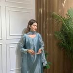 Bollywood Design silk 3pc kamiz suit Indian Pakistani New Blue Size M Photo 4