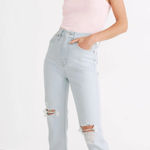 Madewell  The Momjean in Harman Wash Raw-Hem Comfort Stretch Size 25 Light Wash Photo 0