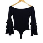 AQUA Womens Off-the-Shoulder Ruffled Bodysuit Black Size Small Photo 2