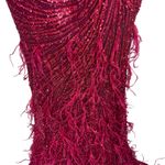 PORTIA AND SCARLETT Red Glitter Feather Gown Dress with Train PS21228 Size Size 0 Photo 5
