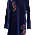 Derek Heart Navy Embroidered Roses Long Sleeves MIDI Women’s Dress SZ L #1242 Photo 0