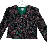 Patra Blazer Green Pink Gold Floral Velvet Jacket Button Front Party Size XL Black Photo 0