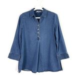 Soft Surroundings HUTTON Tencel Popover Denim Chambray Button Back Small Photo 0