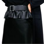 ZARA  Black Faux Leather Peplum Ruffle Mini Skirt Jewel Buckle Belt Size Small Photo 6