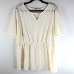 Bloomchic  Plain Geometric Ruffles Short Sleeve Keyhole Neck Blouse Ivory 22-24 Photo 2