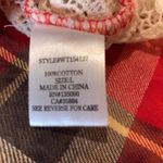 White Crow from The Buckle plaid flannel shirt with crochet side detail Jr L Photo 4