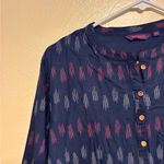 Srishti Ikat Tunic Top XXL | Boho Ethnic Print Navy Red 3/4 Sleeve Kurta Blue Photo 4