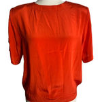 Buttons Vintage 80s Silky Pullover Blouse 6 Petite Red Shoulder Pads Round Neck  Photo 0