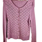 DKNY Womens Long Sleeved Buttoned Round Neck Cardigan Purple w/sparkle Sz L Photo 0