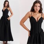 House Of CB NWOT  Lova Black Corset Maxi Ball Gown Dress sz M Photo 2