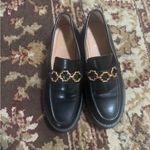 Sam & Libby  Black Leather Loafers with Gold Chain Detail Photo 5
