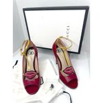 Gucci  Molina Embroidered Lips T-Strap Red/Gold Leather Pumps 37.5 Photo 10