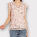 Allegra K New  Women's Ruffle Tops Casual V Neck Floral Blouse Pink X-Small Photo 5