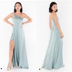 Show Me Your Mumu Shannon One Shoulder Dress Maxi Silver Sage Luxe Satin NWT L Photo 1