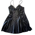American Vintage Black Satin Nightgown Dress Slip Lingerie Women's Size Small Lace Photo 3