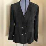ZARA  Pinstripe Blazer Black Double Breasted Gold Buttons Tailored Old Money Photo 5