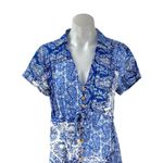 ZARA Blue White Paisley Short Sleeve Button Down Collared Midi Shirt Dress Sz S Photo 1
