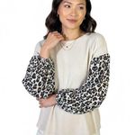 JODIFL Leopard Print Waffle Knit Top Womens M Cream Oversized Neutral Cozy Photo 0