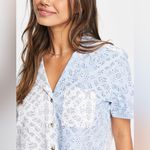 Hollister split print poplin sleep top in blue and white Photo 3