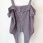 Ultra Flirt  Black White Checkered Plaid Cold Shoulder Tie Front Top XL Photo 2