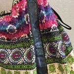 AMICI CLOTH BAG BOHO DESIGN BEGAN LEATHER STRAPS AND TIE STRING ON SIDES Blue Photo 4