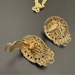 Vintage West Germany Signed Hematite Gold Filigree Necklace & Clip Earrings Set Black Photo 13