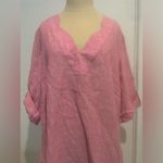 Foxcroft Women's Plus Size 14 Pink Linen Shirt Dress 3/4 Sleeve V-Neck Photo 9